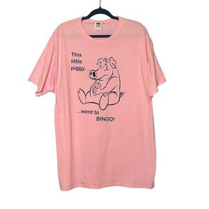 Funny Piggy Bingo Graphic T-Shirt XL - Fruit Of The Loom HD Cotton Pink